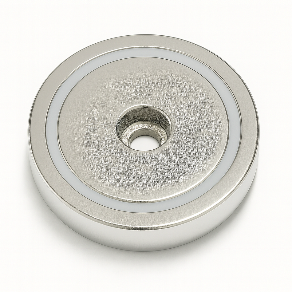 Neodymium Pot Magnet with Round Hole - 60mm x 14mm (Slim Profile)