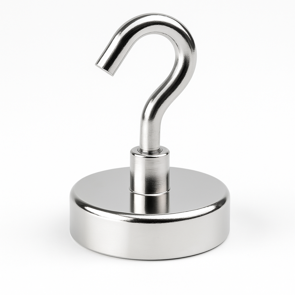 Neodymium Pot Magnet with Threaded Hook - 36mm diameter x 46mm (Slim Profile)