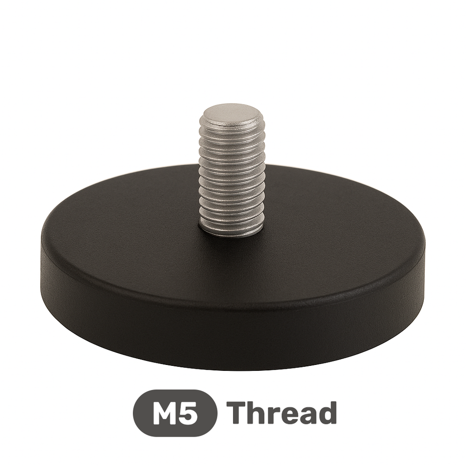 Male Thread Neodymium Rubber Coated Pot Magnet - Diameter 43mm x 6mm with 14mm M5 Boss